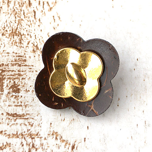 ココナッツボタン01(茶色xゴールド)　(15/18/21/23mm)